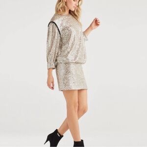 7 For All Mankind Long sleeve Sequin embellishments shimmer mini Dress Silver XS